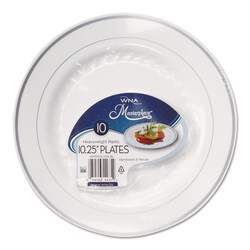 Essendant&nbsp;WNA Masterpiece Plastic Plates  10 25 dia  White/Silver  10/Pack  12 Packs/Carton