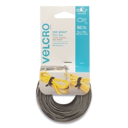 Essendant&nbsp;VELCRO Brand ONE-WRAP Pre-Cut Thin Ties  0 5x8  Black/Gray  50/Pack