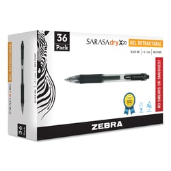 Essendant&nbsp;Zebra Sarasa Dry Gel X20 Gel Pen  Retractable  Medium 0 7 mm  Black Ink  Clear/Black Barrel  36/Pack