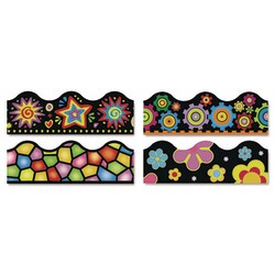 Essendant&nbsp;TREND Terrific Trimmers Variety Set Board Trim  Assorted Brights On Blacks  2 25x39  Assorted Colors  48/Set