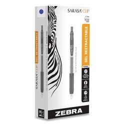 Essendant&nbsp;Zebra Sarasa Clip Gel Pen  Retractable  Medium 0 7 mm  Blue Ink  Clear/Blue Barrel  12/Pack