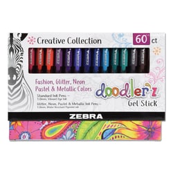 Essendant Zebra Doodler z Gel Pen  Stick  Bold 1 mm  Assorted Ink and Barrel Colors  60/Pack