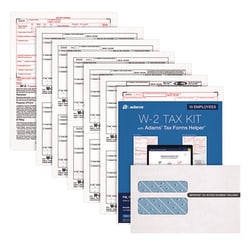 Essendant&nbsp;Adams 6-Part W-2 Tax Form Kit with Security Envelopes and Tax Forms Helper  2024  8x5 5  2 Forms/Sheet  10 Forms Total