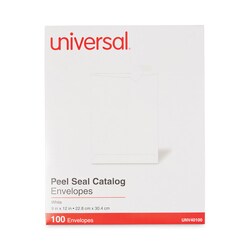 Essendant&nbsp;Universal Peel Seal Strip Catalog Envelope  10 1/2  Square Flap  Self-Adhesive Closure  9x12  White  100/Box