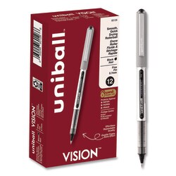 Essendant&nbsp;uniball VISION Rollerball Pen  Stick  Fine 0 7 mm  Black Ink  Silver/Black/Clear Barrel  Dozen