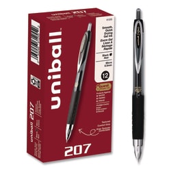 Essendant&nbsp;uniball Signo 207 Gel Pen  Retractable  Fine 0 5 mm  Black Ink  Smoke/Black Barrel  Dozen