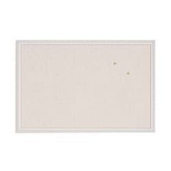 Essendant&nbsp;U Brands Linen Bulletin Board with Decor Frame  30x20  Tan Surface  White Wood Frame