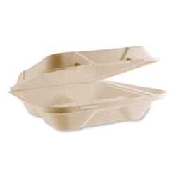 Essendant&nbsp;Vegware Nourish Molded Fiber Takeout Containers  Compostable  3 Compartments  5x9x2  White  Sugarcane  200/Carton