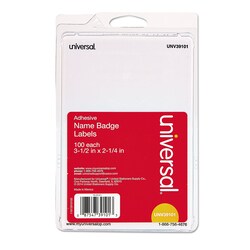 Essendant&nbsp;Universal Plain Self-Adhesive Name Badges  3 1/2x2 1/4  White  100/Pack