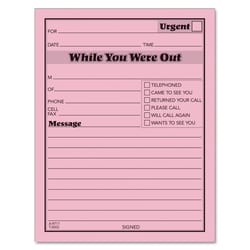 Essendant&nbsp;TOPS Pink Message Pad  One-Part (No Copies)  4 25x5 5  50 Forms/Pad  12 Pads/Pack