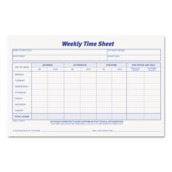 Essendant&nbsp;TOPS Weekly Time Sheets  One-Part (No Copies)  8 5x5 5  50 Forms/Pad  2 Pads/Pack