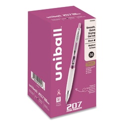 Essendant&nbsp;uniball 207 Breast Cancer Awareness Gel Pen Office Pack  Retractable  Medium 0 7mm  Black Ink  Translucent Pink/White Barrel  36/Pack