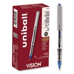 Essendant&nbsp;uniball VISION Rollerball Pen  Stick  Fine 0 7 mm  Blue Ink  Silver/Blue/Clear Barrel  Dozen