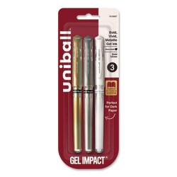 Essendant&nbsp;uniball Signo Impact Gel Pen  Stick  Bold 1 mm  Assorted Metallic Ink and Barrel Colors  3/Pack