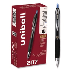 Essendant&nbsp;uniball Signo 207 Gel Pen  Retractable  Fine 0 5 mm  Blue Ink  Smoke/Black/Blue Barrel  Dozen