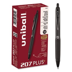 Essendant&nbsp;uniball 207 Plusplus  Gel Pen  Retractable  Medium 0 7 mm  Black Ink  Black Barrel  Dozen