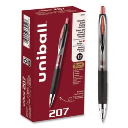 Essendant&nbsp;uniball Signo 207 Gel Pen  Retractable  Medium 0 7 mm  Red Ink  Smoke/Black/Red Barrel  Dozen
