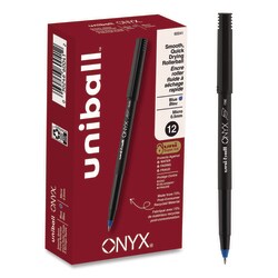 Essendant&nbsp;uniball ONYX Rollerball Pen  Stick  Extra-Fine 0 5 mm  Blue Ink  Black/Blue Barrel  Dozen
