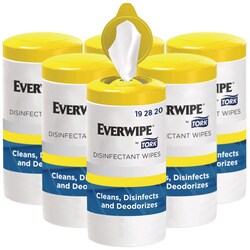 Essendant&nbsp;Tork Disinfectant Wipe Canisters  1-Ply  7x7  Lemon  White  75 Sheets/Canister  6/Carton