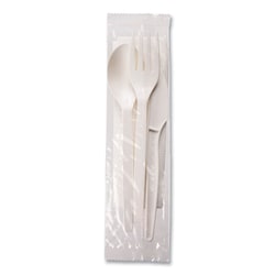 Essendant WNA EcoSense Renewable PSM Wrapped Cutlery Kit  Fork/Knife/Napkin/Spoon  Plastic  White  250/Carton