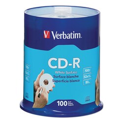Essendant&nbsp;Verbatim CD-R Recordable Disc  700 MB/80 min  52x  Spindle  White  100/Pack