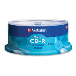 Essendant&nbsp;Verbatim CD-R Music Recordable Disc  700 MB/80 min  40x  Spindle  Silver  25/Pack