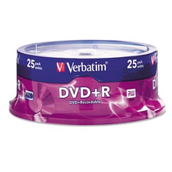 Essendant&nbsp;Verbatim DVDplus R Recordable Disc  4 7 GB  16x  Spindle  Silver  25/Pack