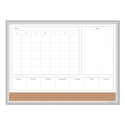 Essendant&nbsp;U Brands 4N1 Magnetic Dry Erase Combo Board  Week/Month Planning  24x18 (Actual Size- 23x17)  Tan/WH Surface  Satin Aluminum Frame