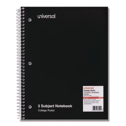 Essendant&nbsp;Universal Wirebound Notebook  3-Subject  Medium/College Rule  Black Cover  (120) 11x8 5 Sheets