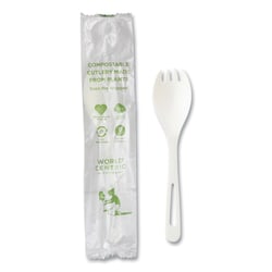 Essendant&nbsp;World Centric TPLA Compostable Cutlery  Spork  Plastic  White  750/Carton
