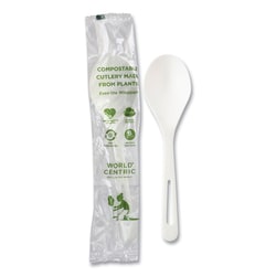 Essendant&nbsp;World Centric TPLA Compostable Cutlery  Soup Spoon  Plastic  White  750/Carton