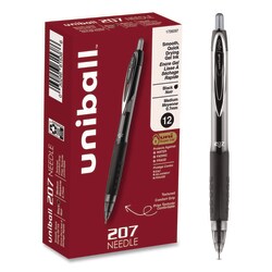Essendant&nbsp;uniball Signo 207 Needle Point Gel Pen  Retractable  Medium 0 7 mm  Black Ink  Clear/Black Barrel  Dozen