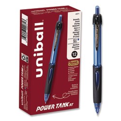 Essendant&nbsp;uniball Power Tank RT Ballpoint Pen  Retractable  Bold 1 mm  Blue Ink  Translucent Blue/Black Barrel  Dozen