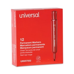 Essendant&nbsp;Universal Chisel Tip Permanent Marker  Broad Chisel Tip  Red  Dozen