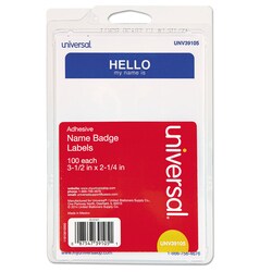 Essendant Universal Hello Self-Adhesive Name Badges  3 5x2 25  White/Blue  100/Pack
