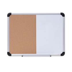 Essendant&nbsp;Universal Combination Dry Erase/Bulletin Board  24x18  Tan/White Surface  Black/Satin Aluminum Frame