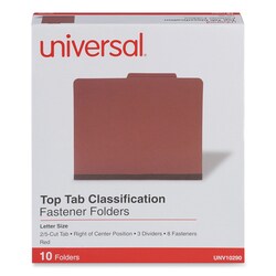 Essendant&nbsp;Universal Eight-Section Pressboard Classification Folders  3 Expansion  3 Dividers  8 Fasteners  Letter Size  Red Exterior  10/Box