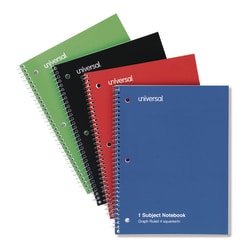 Essendant&nbsp;Universal Wirebound Notebook  1-Subject  Quadrille Rule (4 sq/in)  Assorted Cover Colors  (70) 10 5x8 Sheets  4/Pack