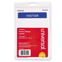 Essendant&nbsp;Universal Visitor Self-Adhesive Name Badges  3 5x2 25  White/Blue  100/Pack