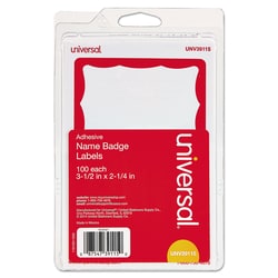 Essendant Universal Border-Style Self-Adhesive Name Badges  3 1/2x2 1/4  White/Red  100/Pack
