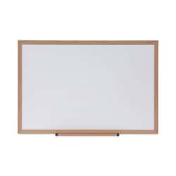 Essendant&nbsp;Universal Deluxe Melamine Dry Erase Board  36x24  White Surface  Oak Finished Fiberboard (MDF) Frame