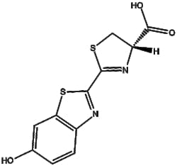 Apexbio Technology LLC&nbsp;D-Luciferin(Synonyms: Firefly Luciferin, Luciferin, Beetle Luciferin, (S)-2-(6'-Hydroxybenzothiazolyl)-Δ2-thiazoline-4-carboxylic acid), 50mg, CAS: 2591-17-5.