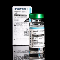 Instech&nbsp;Sterile Catheter Flush/Lock Solution, Heparin Sodium (20 USP units/mL) in Saline (0.9% NaCl), 10mL Vial, Green Cap