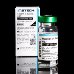 Instech&nbsp;Sterile Catheter Flush/Lock Solution, Heparin Sodium (20 USP units/mL) in Saline (0.9% NaCl), 10mL Vial, Green Cap with PinPort&trade;