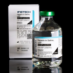 Instech&nbsp;Sterile Catheter Flush/Lock Solution, Heparin Sodium (10 USP units/mL) in Saline (0.9% NaCl), 50mL Vial, Green Cap