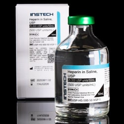 Instech&nbsp;Sterile Catheter Lock Solution, Heparin Sodium (500 USP units/mL) in Saline (0.9% NaCl), 50mL Vial, Green Cap with PinPort&trade;