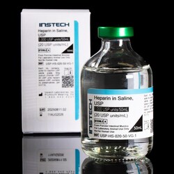 Instech&nbsp;Sterile Catheter Flush/Lock Solution, Heparin Sodium (20 USP units/mL) in Saline (0.9% NaCl), 50mL Vial, Green Cap