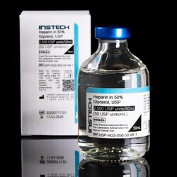Instech&nbsp;Sterile Catheter Lock Solution, Heparin Sodium (50 USP units/mL) in Glycerol (50%), 50mL Vial, Blue Cap