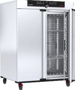 Memmert Climate Chamber HPP 1060eco, 100-240volt Temp Range 0C-70C Humidity Range 10-90%RH D8-40mm silicone entry port with stopper rear wall