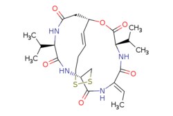 eMolecules​&nbsp;128517-07-7 | Romidepsin | Broadpharm | MFCD18433404 | 540.690 | C24H36N4O6S2 | 0.000 | C\C=C1/NC(=O)[C@H]2CSSCC\C=C\[C@H](CC(=O)N[C@H](C(C)C)C(=O)N2)OC(=O)[C@@H](NC1=O)C(C)C | 5mg | 795361433